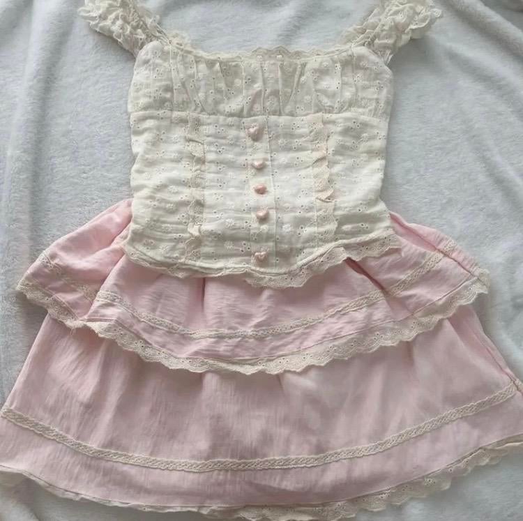 Romantische Cute Twee-delige Co-ord Set Top & Rokje, Ophalen of Verzenden, Zo goed als nieuw, Roze, Maat 34 (XS) of kleiner