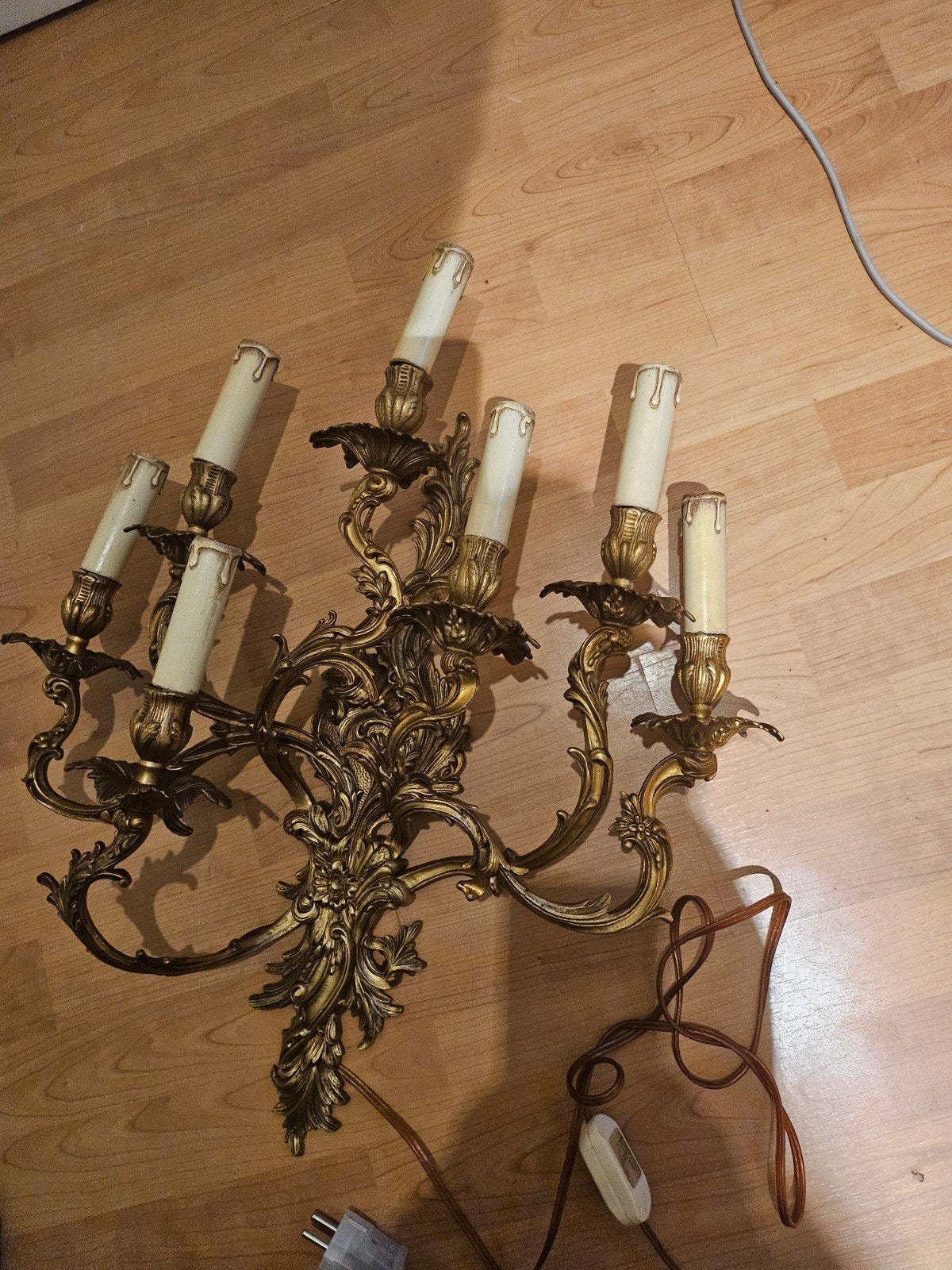 Antieke lamp 7 lampjes hij is van brons, Ophalen of Verzenden