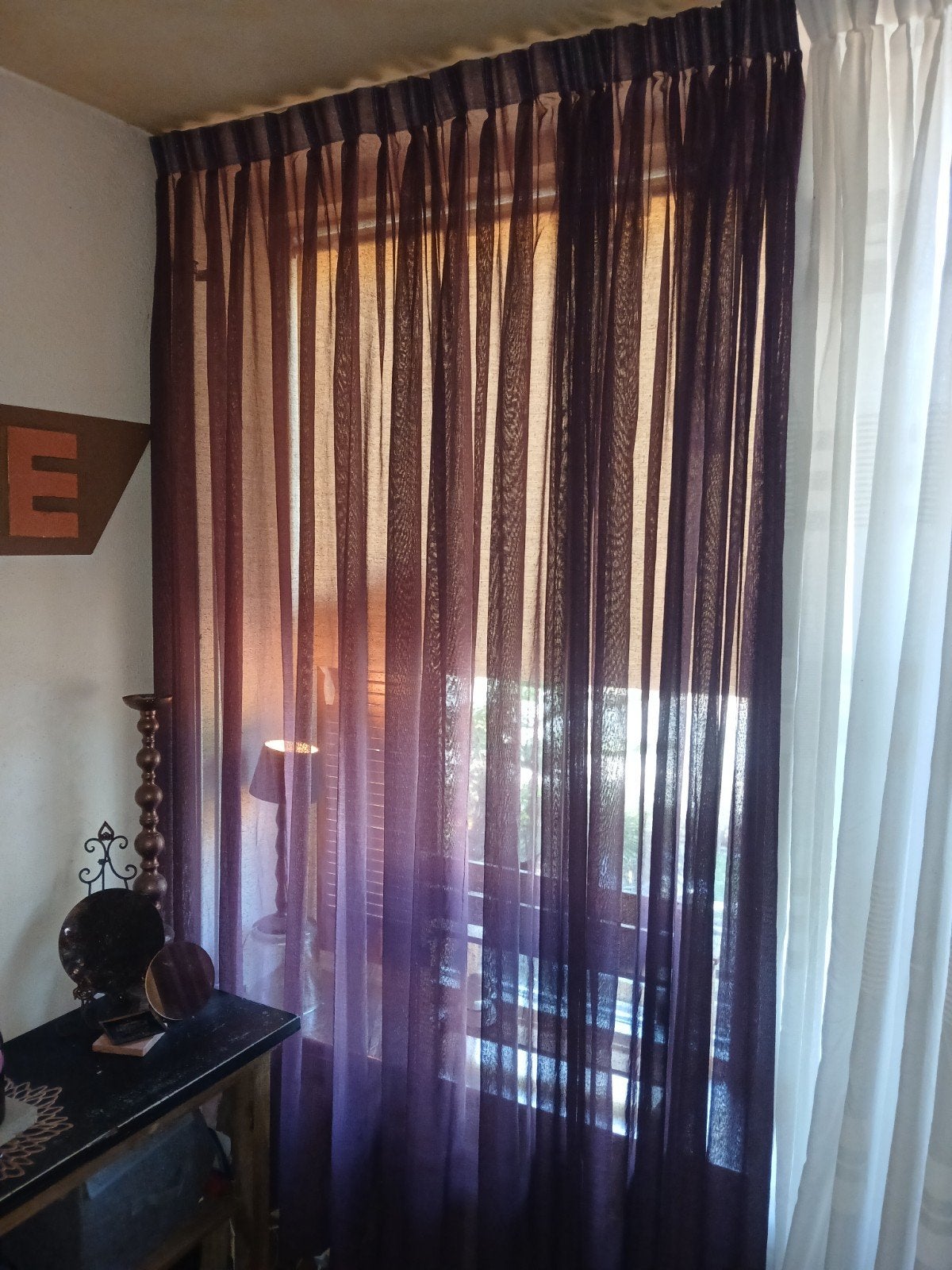 Mooie paarse vitrage - 240x180 cm, Vitrage, Paars, Ophalen of Verzenden, Loodveter