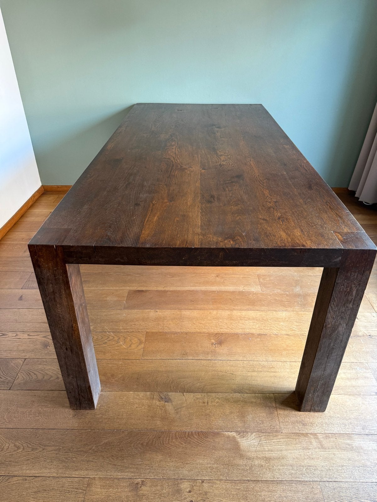 Massief houten eettafel 220x100x77 cm - 6/8 personen, Ophalen, Gebruikt, 100 tot 150 cm, 200 cm of meer