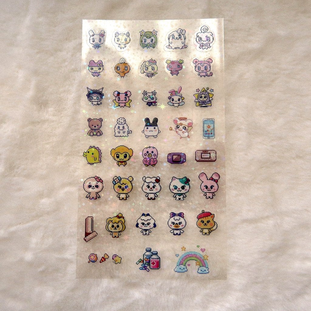 Tamagotchi Mascot Transparant Stickervel met hologram ster, Verzenden, Nieuw, Meerdere stickers