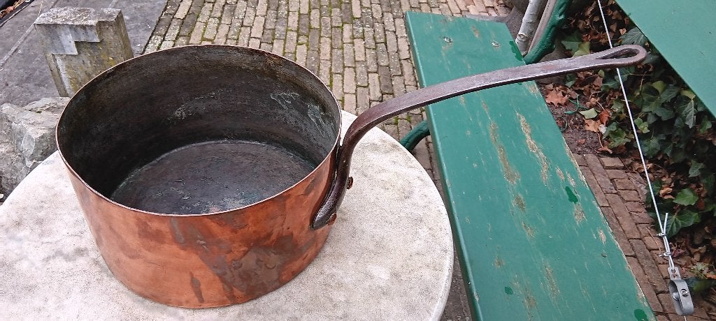 Antiek zwaar koperen steelpan 4.2 kg (K51), Huis en Inrichting, Ophalen of Verzenden, Met handvatten, Kookpan, Overige merken