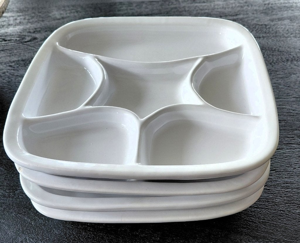 Set van 4 witte snackborden/tapasborden/gourmetborden, Overige merken, Vintage, Ophalen of Verzenden, Zo goed als nieuw
