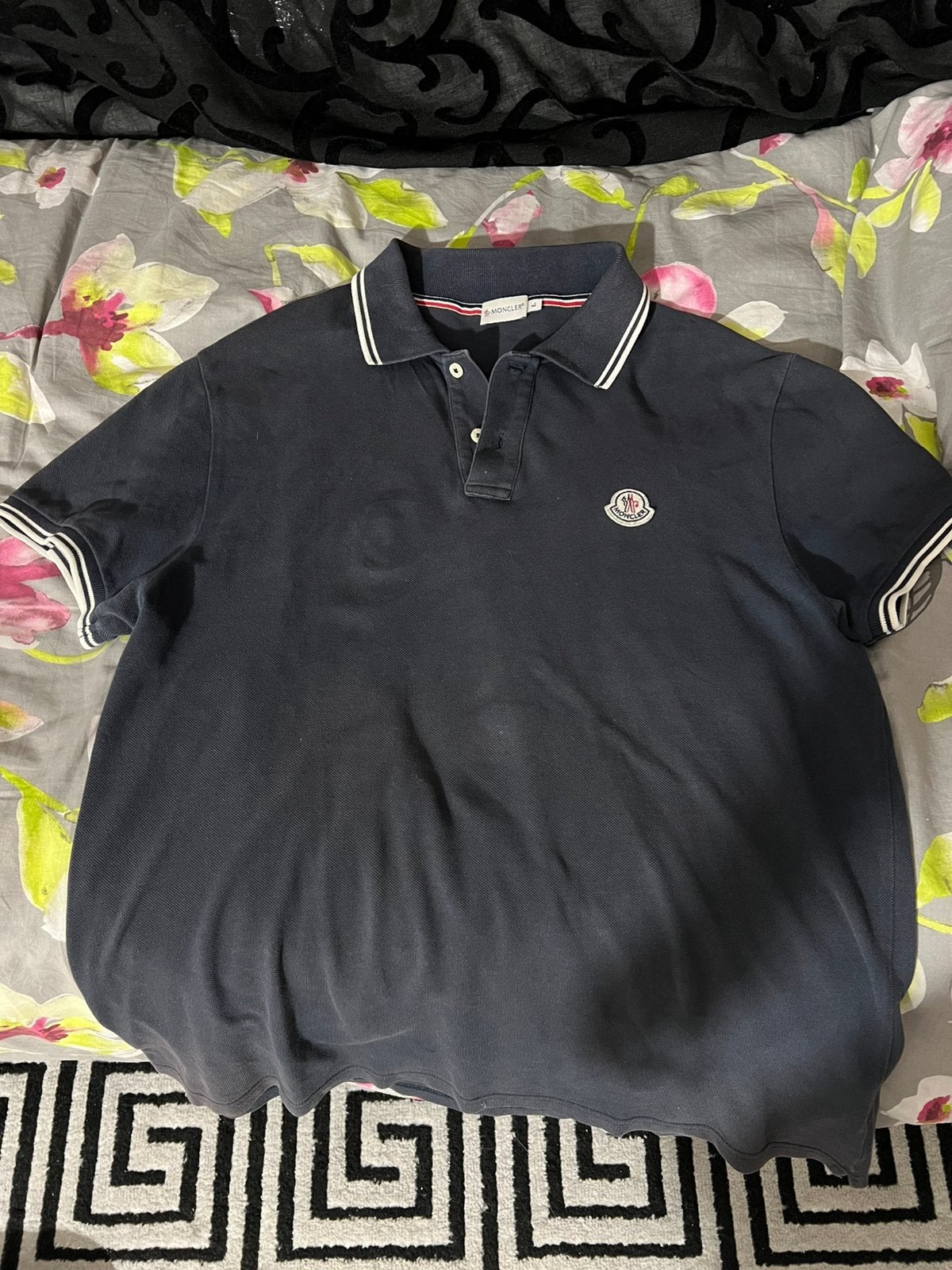 Marineblauwe Moncler Polo - Maat L, Kleding | Heren, Ophalen of Verzenden, Zo goed als nieuw, Maat 52/54 (L), Blauw