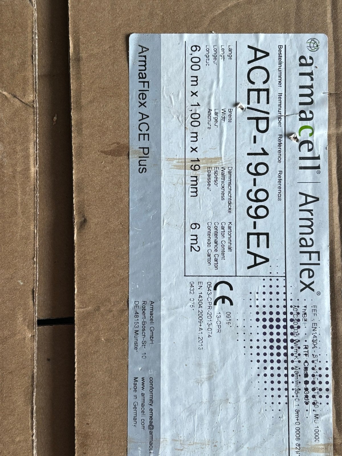 2x ArmaFlex ACE Plus isolatieplaat 6m² - 19mm dik, Doe-het-zelf en Verbouw, Isolatie en Afdichting, Minder dan 4 cm, Overige materialen