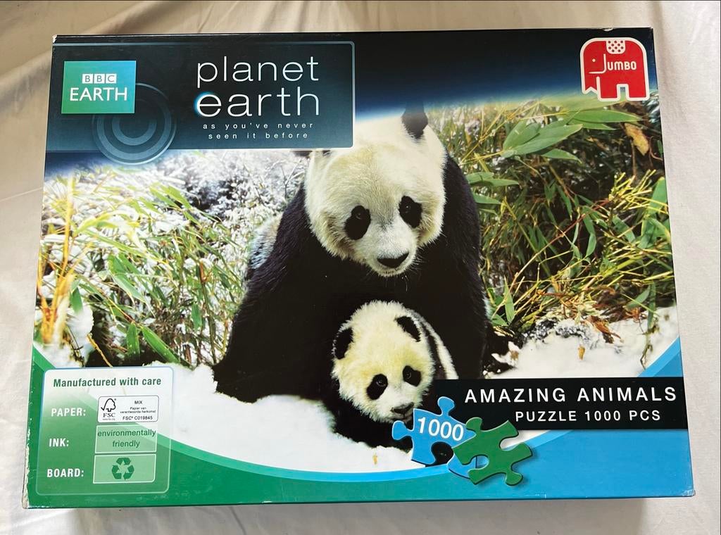 Jumbo Planet Earth Panda Puzzel 1000 Stukjes, Hobby en Vrije tijd, Denksport en Puzzels, Ophalen of Verzenden, 500 t/m 1500 stukjes