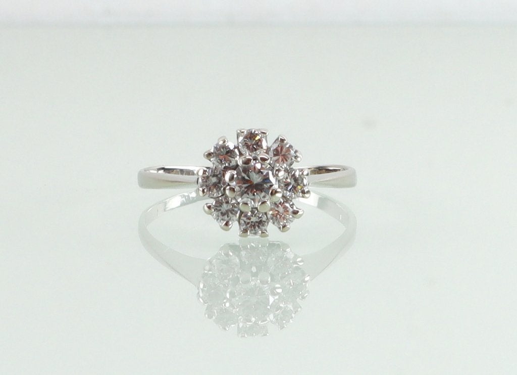 Vintage witgouden rozetring briljant diamant, Ophalen of Verzenden, Goud, Ring, Met edelsteen