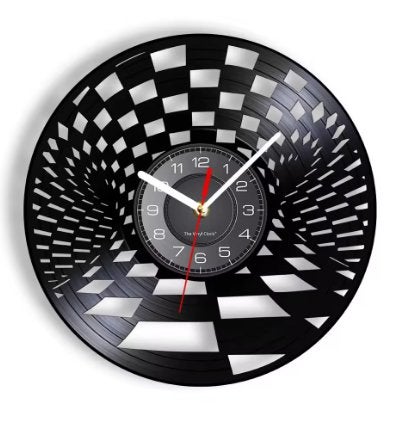 Ronde wandklok van  Vinylplaat schaakbord (30cm)