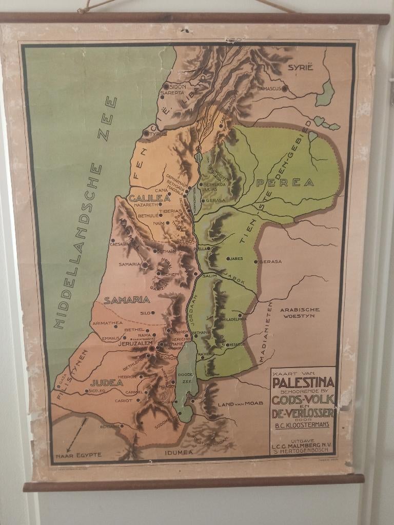 Oude land/schoolkaart Palestina, Gelezen, Overige gebieden, Ophalen of Verzenden, Landkaart