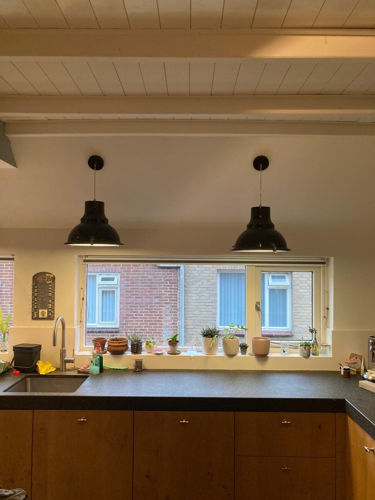 3x Zwarte Hanglamp met Matglazen Onderzijde - Warm Licht, Huis en Inrichting, Lampen | Hanglampen, Gebruikt, Minder dan 50 cm