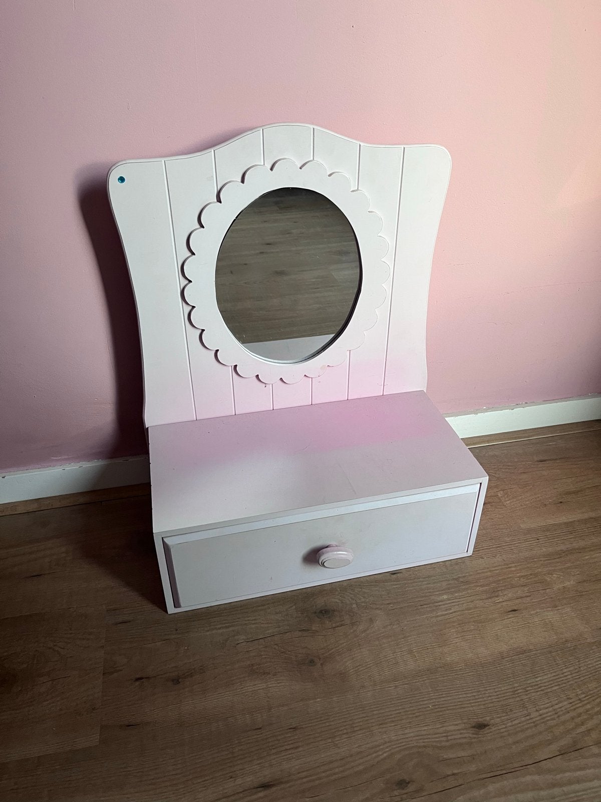 Roze kaptafel met spiegel en lade (opknapper), Ophalen, Minder dan 50 cm, Gebruikt, Minder dan 100 cm