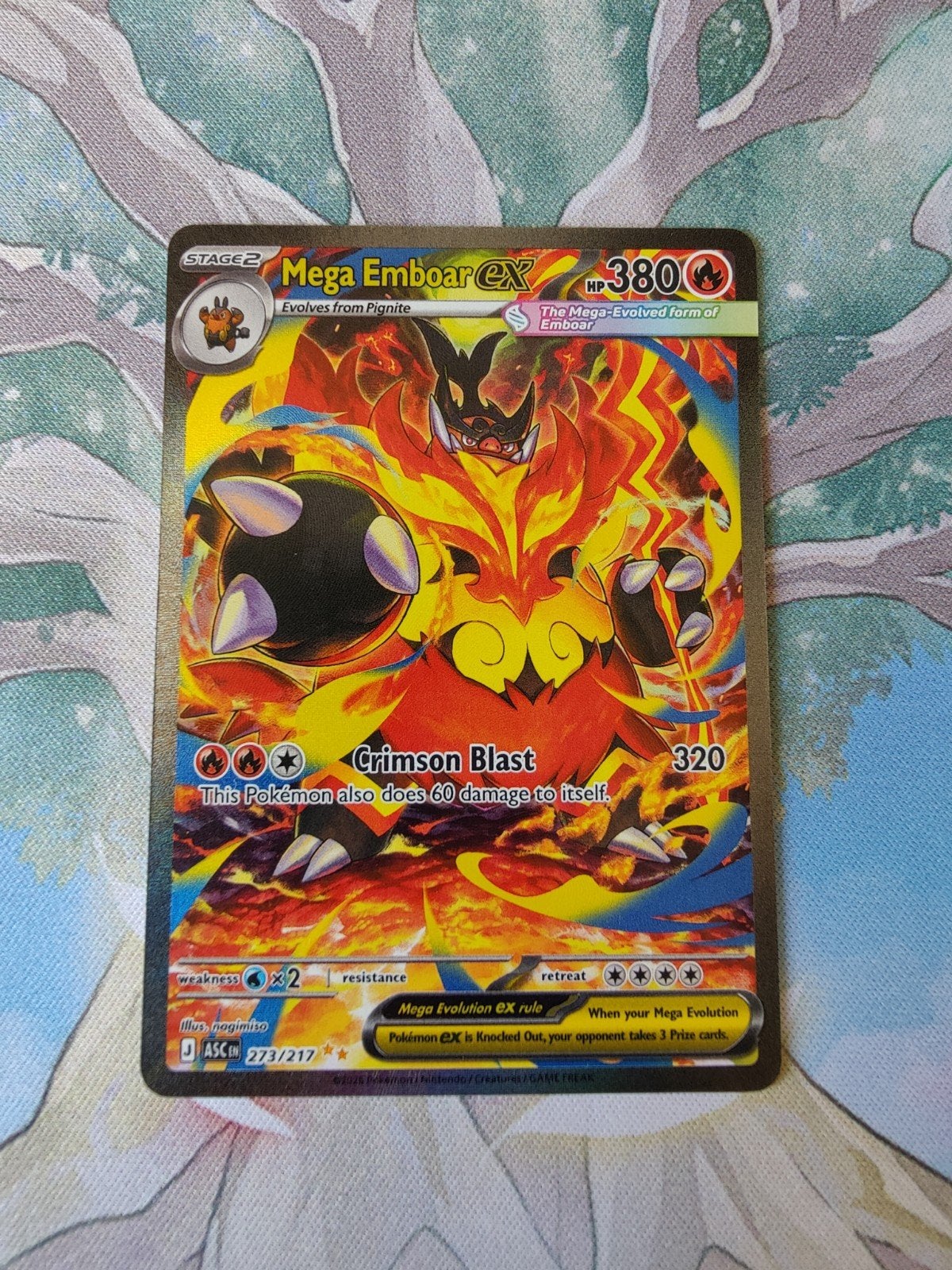 Pokemon ascended heroes mega emboar ex illustration 273/217, Ophalen of Verzenden, Nieuw, Losse kaart, Foil