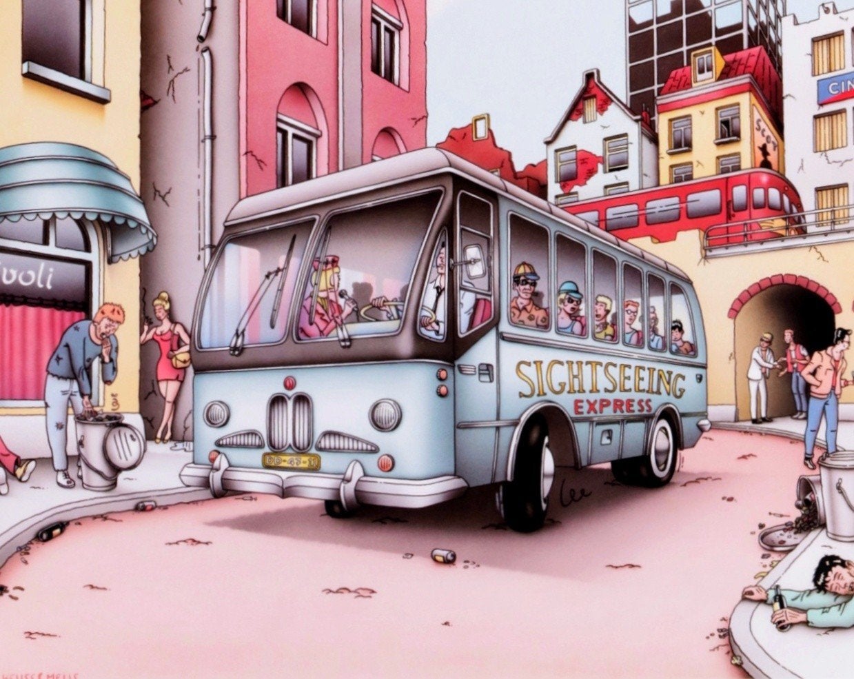 Jack Keuss & Marjolein Meijs "Sightseeing Express", Personages en Fantasiefiguren, Gesigneerd, Offsetdruk, Ophalen of Verzenden