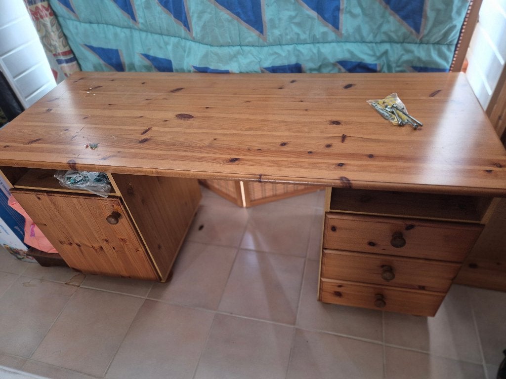 Grenen bureau met laden en kastje, Ophalen, Gebruikt, Hout, 180 cm