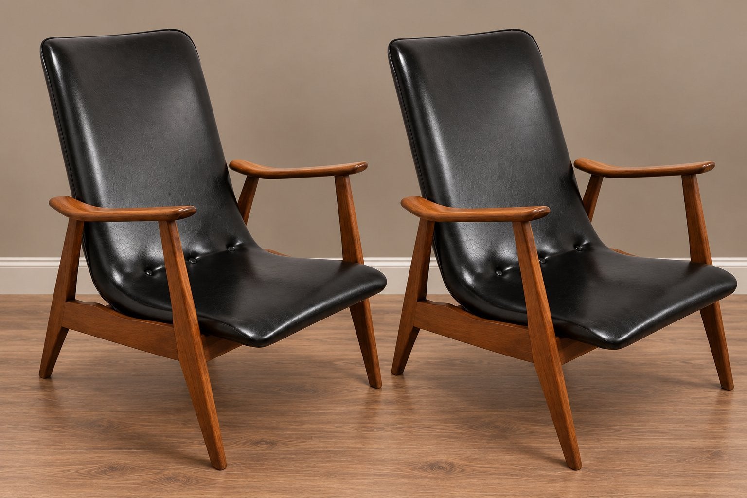 Foto 11 van Set van 2 Louis van Teeffelen WéBé fauteuils – teak & skai