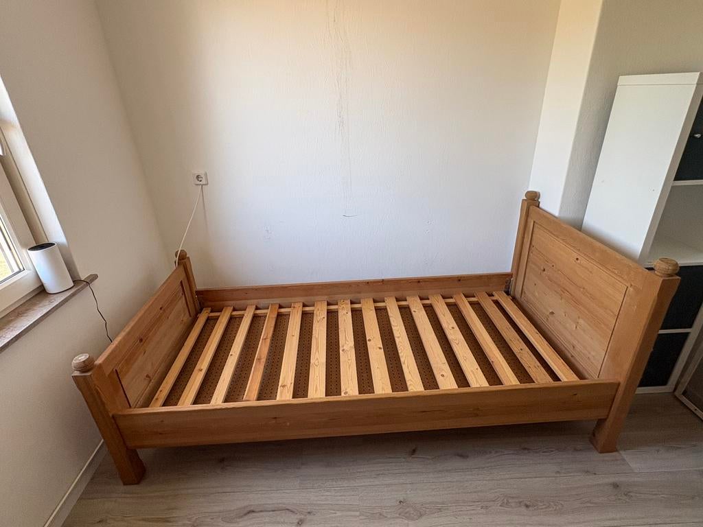 Hardhouten eenpersoons bed, Ophalen, Gebruikt, 90 cm, Eenpersoons