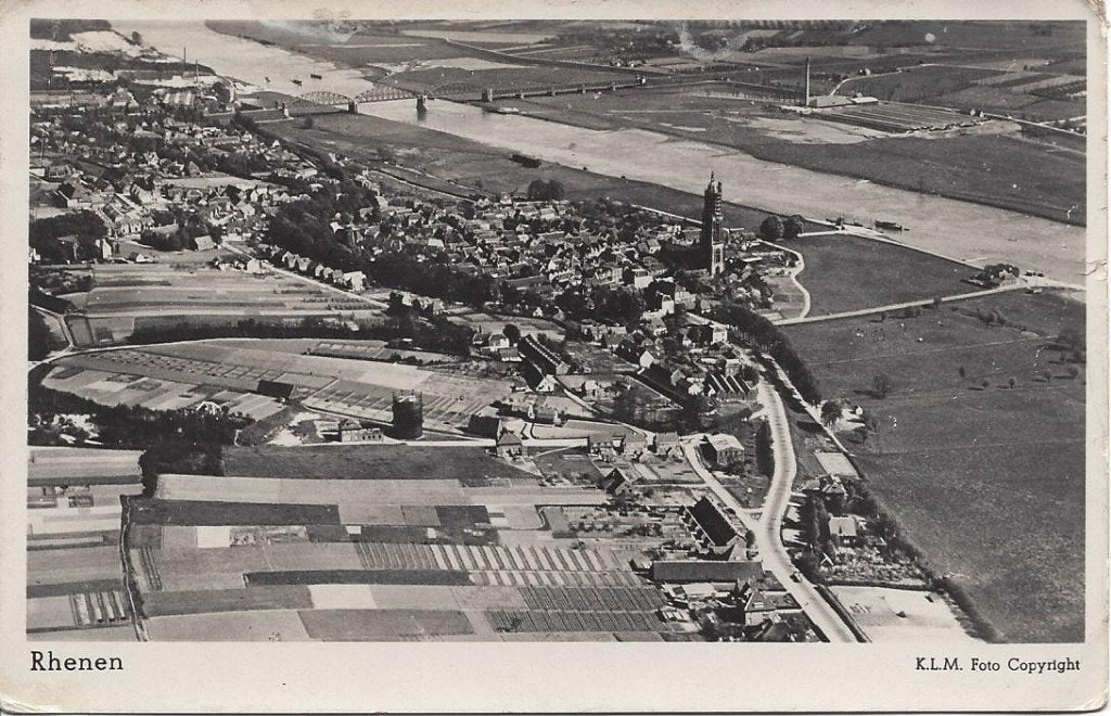 Rhenen (Utr.) Panorama, KLM Foto, gelopen 1950, Ophalen of Verzenden, 1940 tot 1960, Gelopen, Utrecht