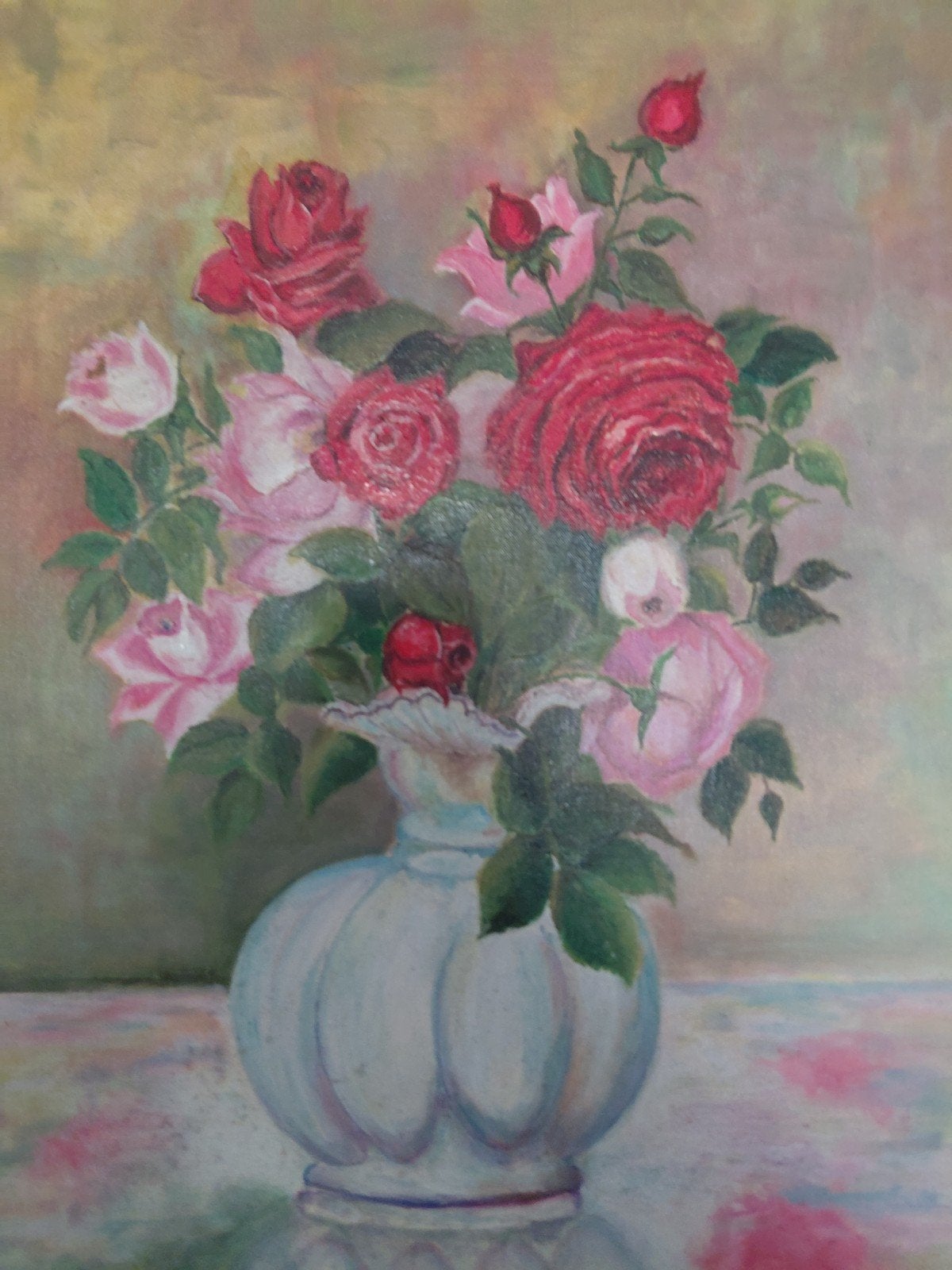 Schilderij bloemen in vaas,  - P. Liessum, Antiek en Kunst, Ophalen of Verzenden