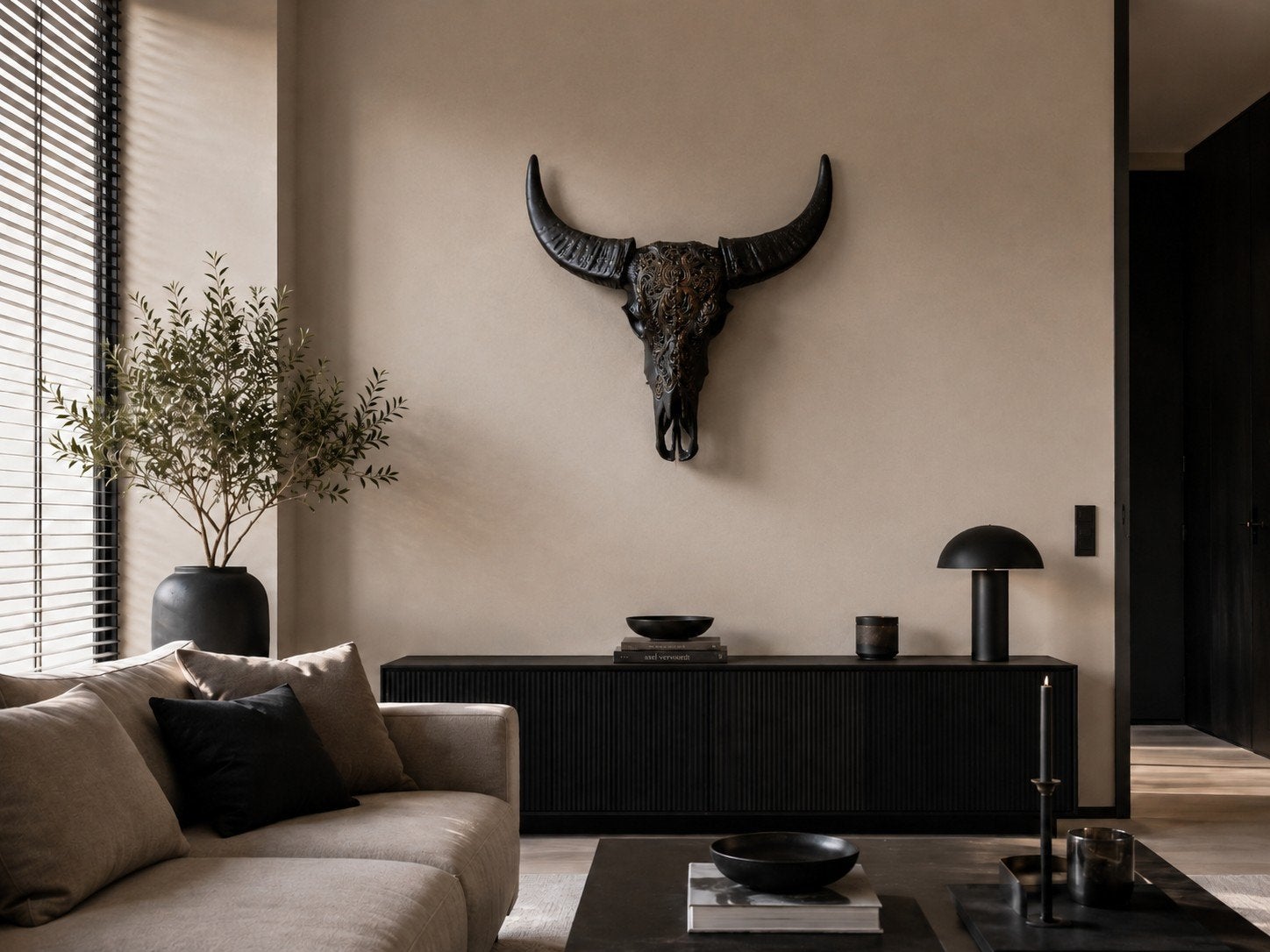 Decoratieve Buffelschedel Wanddecoratie - Zwart/Goud, Ophalen, Zwart, Kunststof, Zo goed als nieuw