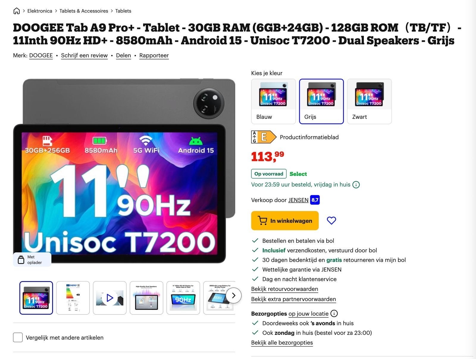 New Dogee Tab A9 Pro+ for 95 euros, Computers en Software, Android Tablets, Ophalen, Nieuw, 11 inch, 64 GB