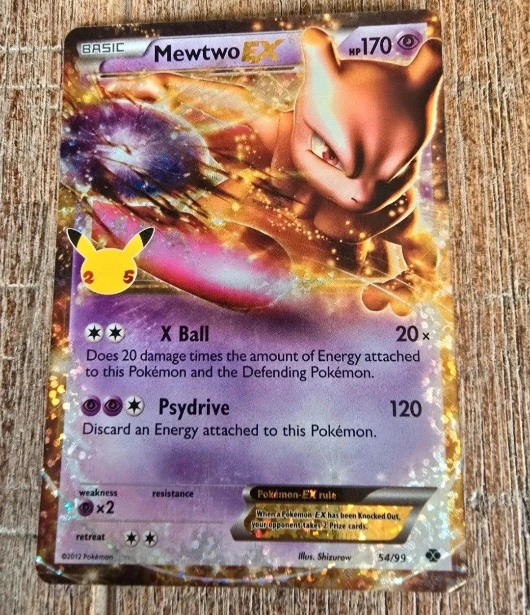 Mewtwo EX Pokémon Kaart 54/99 - Celebrations, Ophalen of Verzenden, Zo goed als nieuw, Losse kaart, Foil