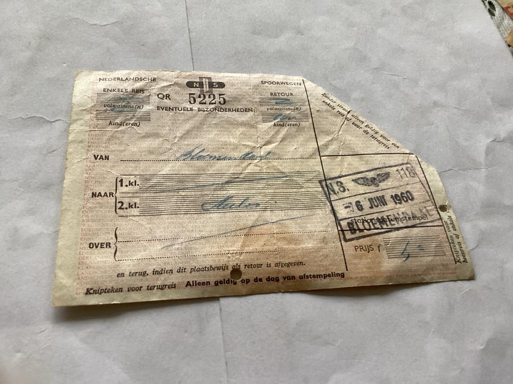 Oude NS Treinkaartje 1960, Ophalen of Verzenden, Gebruikt, Trein, Kaart of Prent
