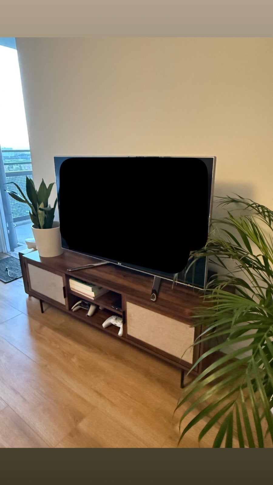 Tv meubel - Rotan Donker Hout, Huis en Inrichting, Ophalen, Japandi, 100 tot 150 cm, Zo goed als nieuw