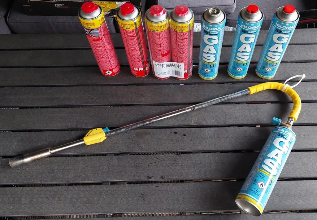 Onkruidbrander met gasflessen (Rothenberger, Gloria), Ophalen, Gebruikt, Rothenberger, Gloria
