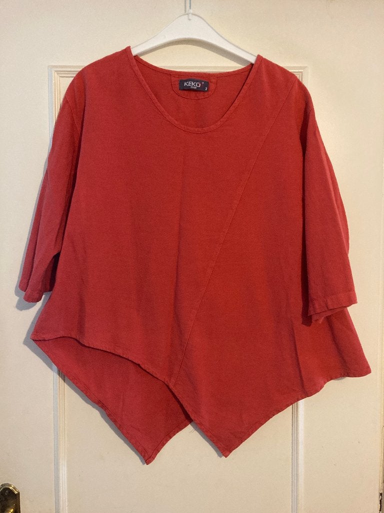Aparte wijde rode katoenen blouse Kekoo, maat 2 (44-46), Kleding | Dames, Grote Maten, Verzenden, Blouse of Tuniek, Zo goed als nieuw