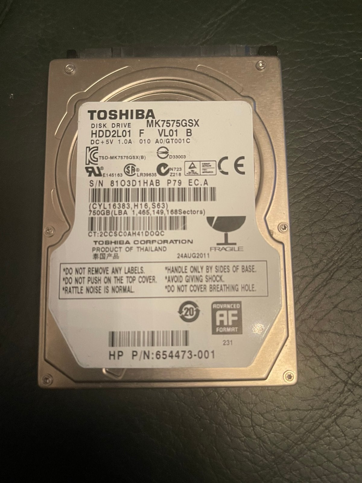 Toshiba 750GB 2,5 inch SATA HDD – MK7575GSX – Getest, Intern, 750GB, Ophalen of Verzenden, Zo goed als nieuw