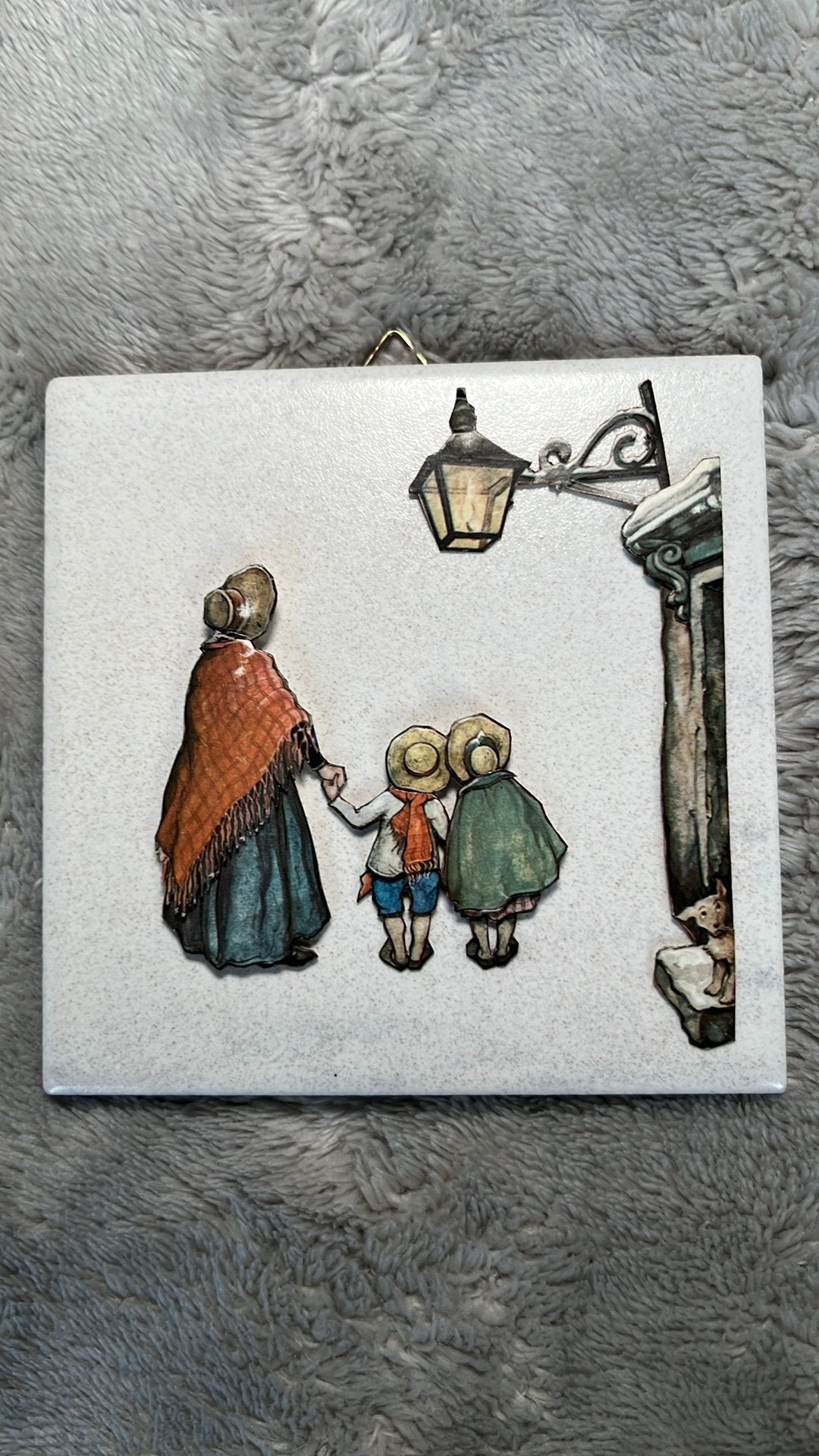 Vintage 3D-miniatuur op tegel naar Anton Pieck (handgemaakt), Ophalen of Verzenden
