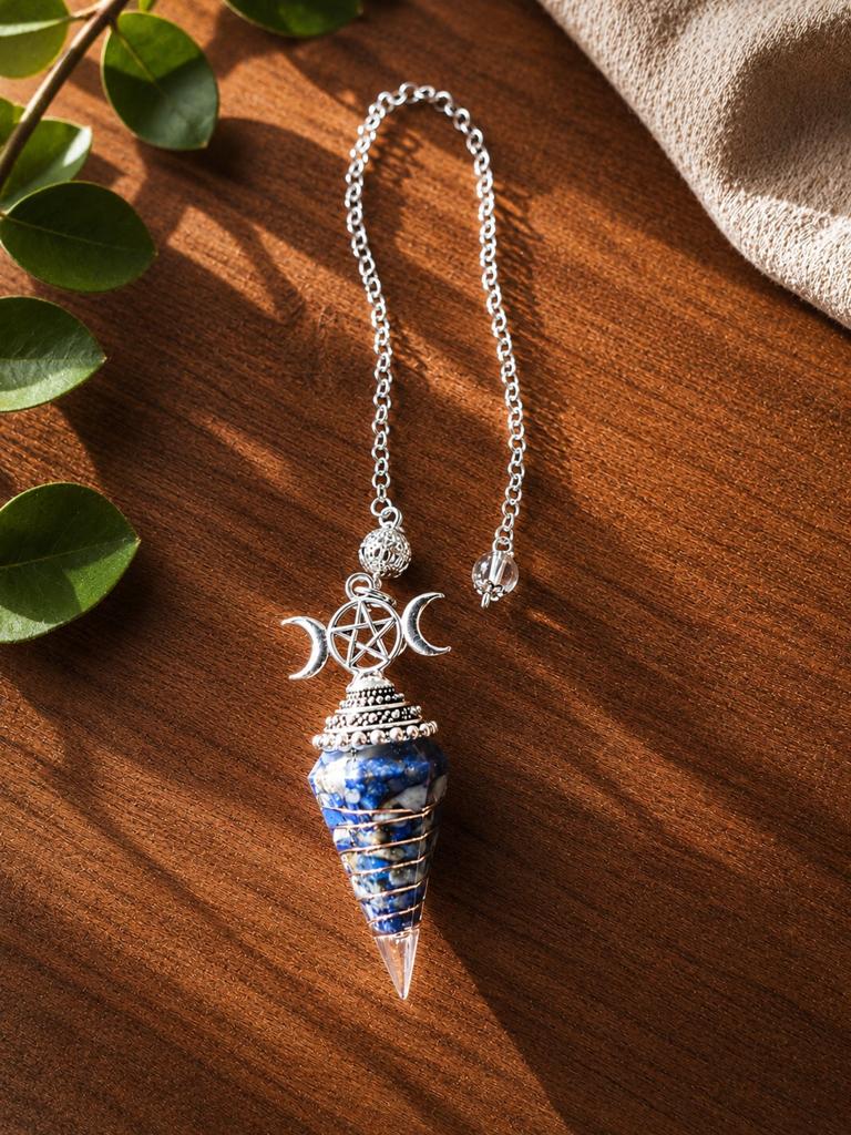Lapis Lazuli Orgoniet Pendel - Triple Moon & Pentagram Wicca, Sieraden, Tassen en Uiterlijk, Kettingen, Nieuw, Steen of Mineraal