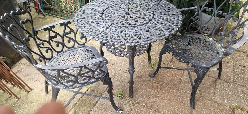 super mooi bistrosetje (brocante), Gebruikt, Bijzettafel, Aluminium, Tuinset
