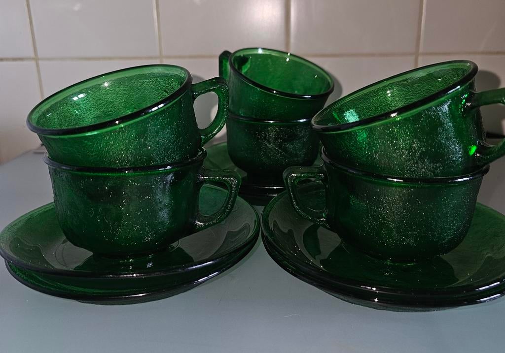 6x Vintage Arcoroc Kop-en-Schotels, Ophalen of Verzenden, Overige stijlen, Kop(pen) en/of Schotel(s)