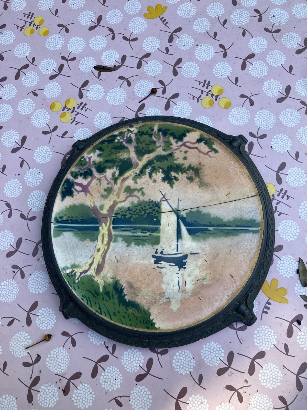 Vintage decoratief dienblad met zeilbootmotief, Ophalen of Verzenden