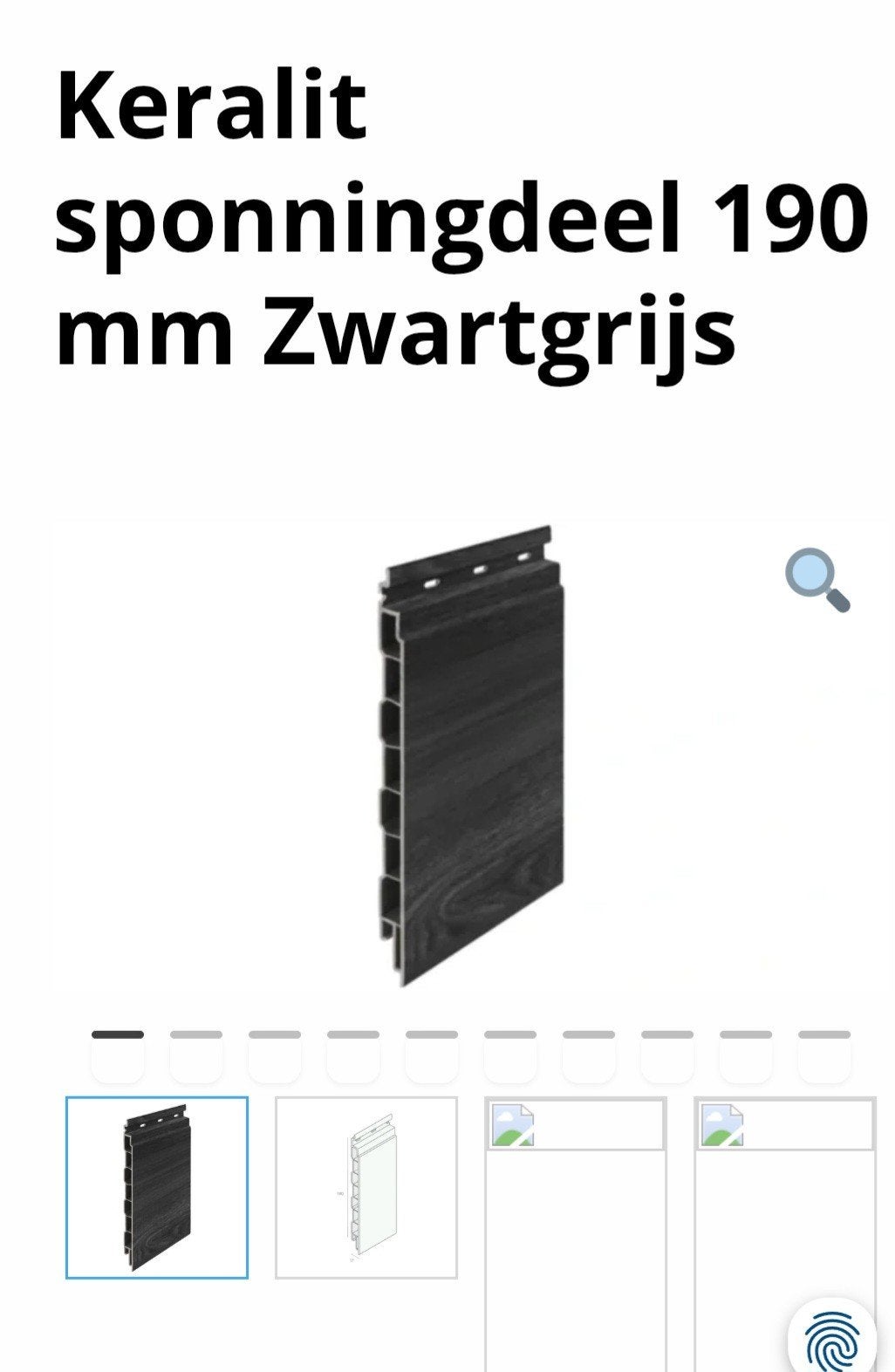 Keralit  zwartgrijs sponningdeel 190 mm  ral 7021, Ophalen of Verzenden, Nieuw
