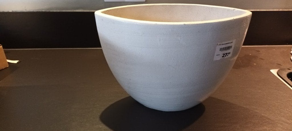 Grote ovale beige plantenpot van steen/aardewerk, Tuin en Terras, Bloempotten, Steen, Binnen, Zo goed als nieuw, Minder dan 40 cm