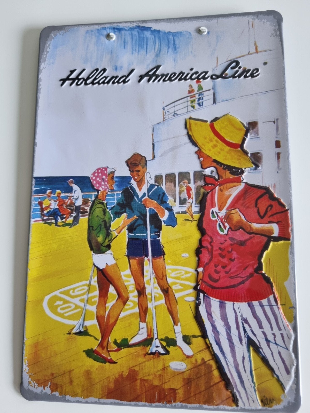 15 x 23 Holland America Line Vintage Reclamebord, Antiek en Kunst, Ophalen of Verzenden