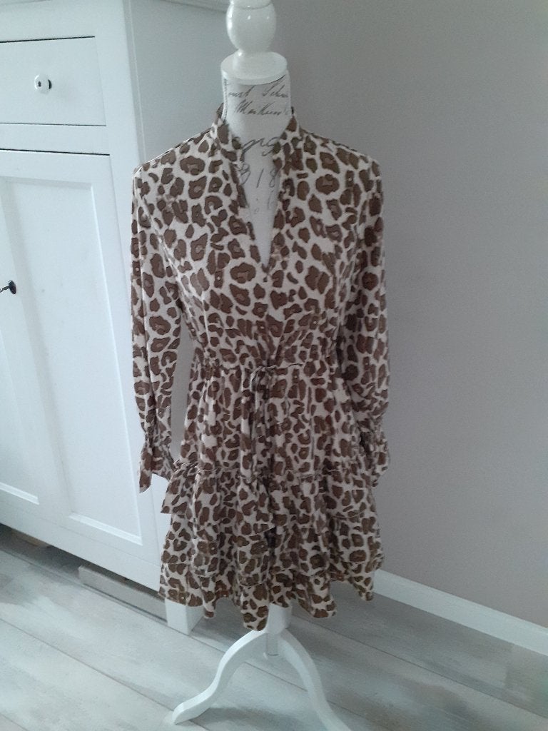 Mooie panter jurk, BY CLARA PARIS, maat S, nieuwstaat!, Bruin, Nieuw, Ophalen of Verzenden, BY CLARA PARIS