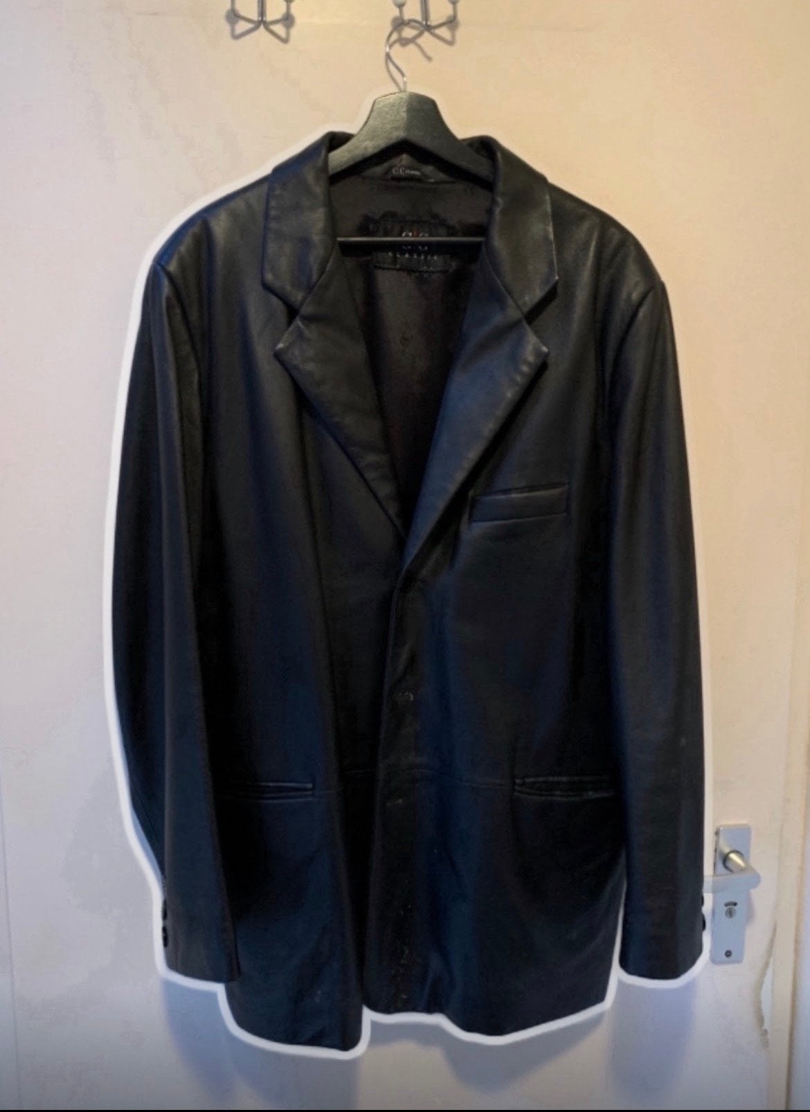 Zwarte echt leder winterjas. Maat XL. Merk Classic., Ophalen, Gedragen, Maat 46/48 (XL) of groter, Zilver