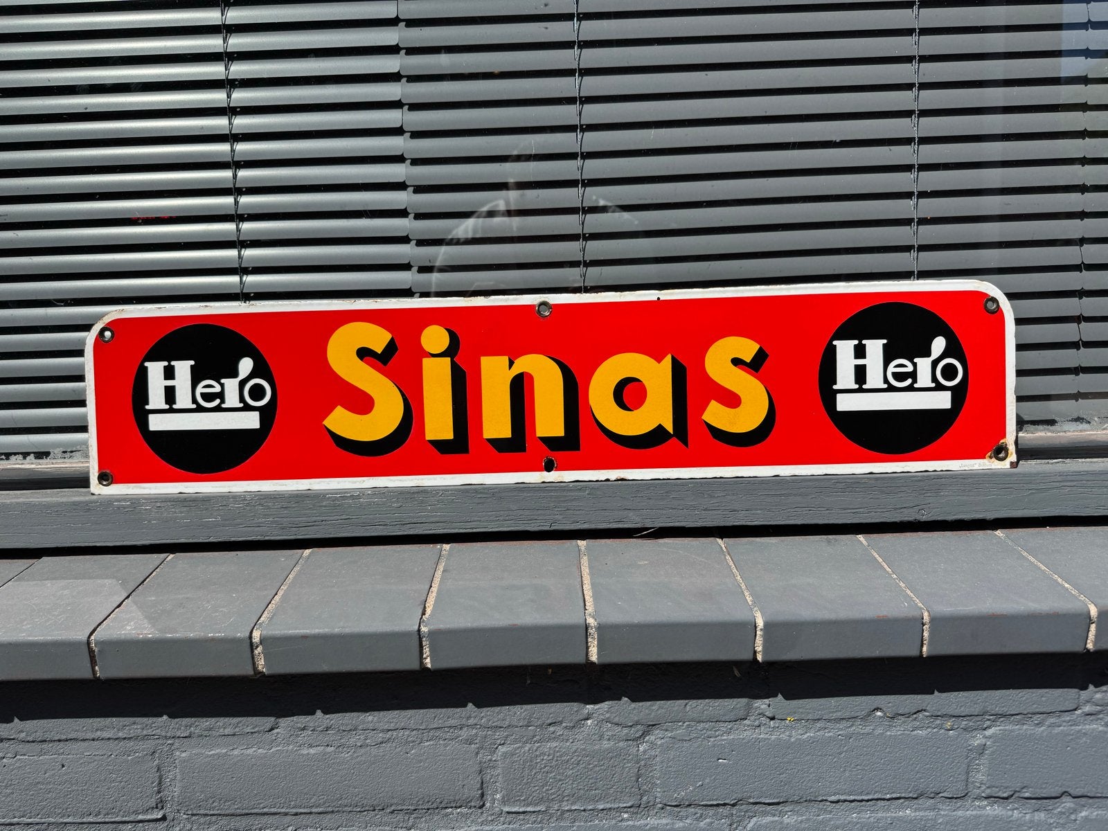 Vintage Hero Sinas Emaille Reclamebord Langcat Bussum, Ophalen of Verzenden