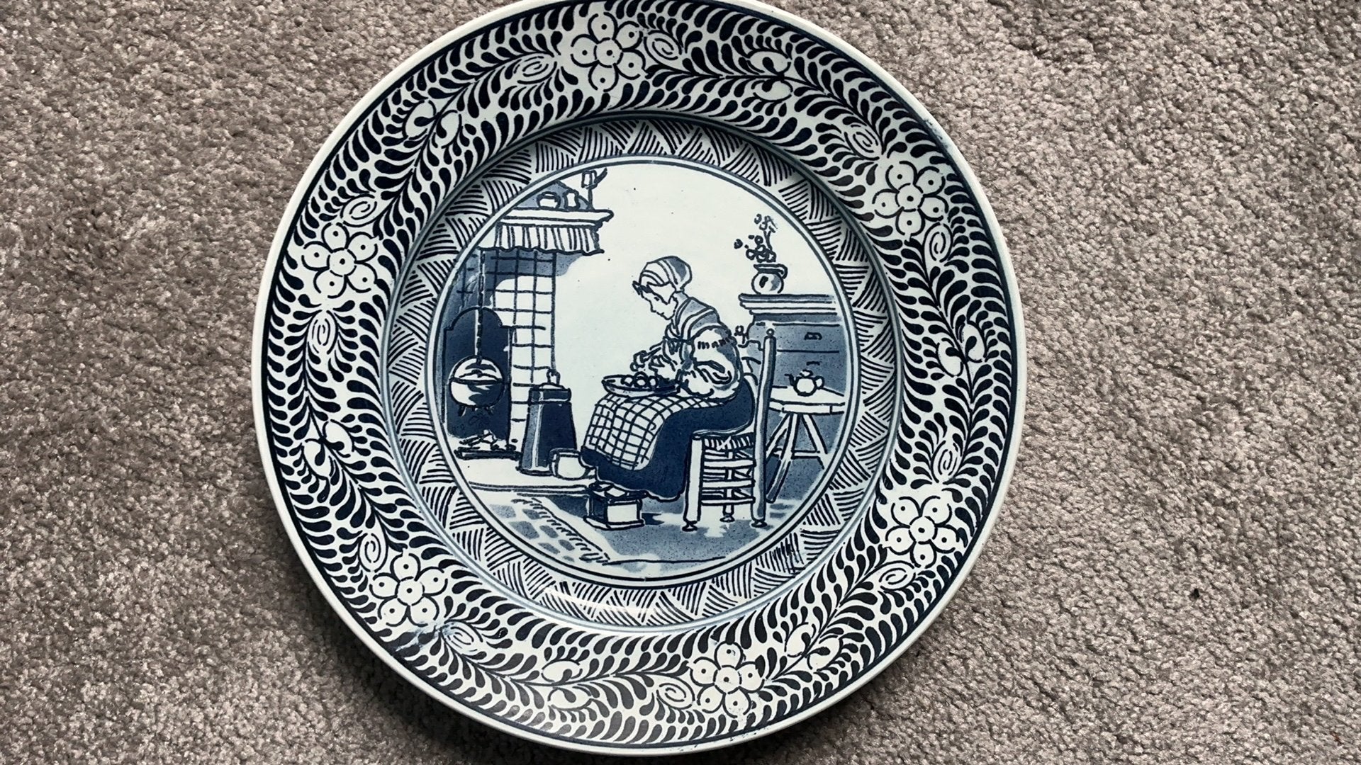 Antiek wandbord delfts blauw Frans Anton mehlem uit Bonn, Ophalen