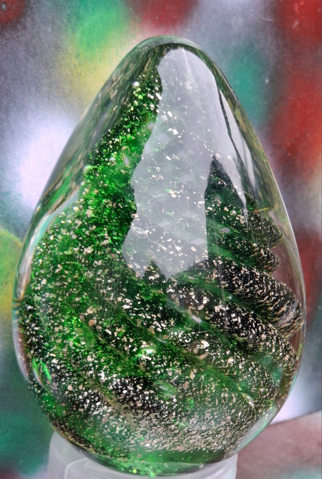 Eivormig kristal/glas. Glassierkunst. 13/9 cm., Ophalen