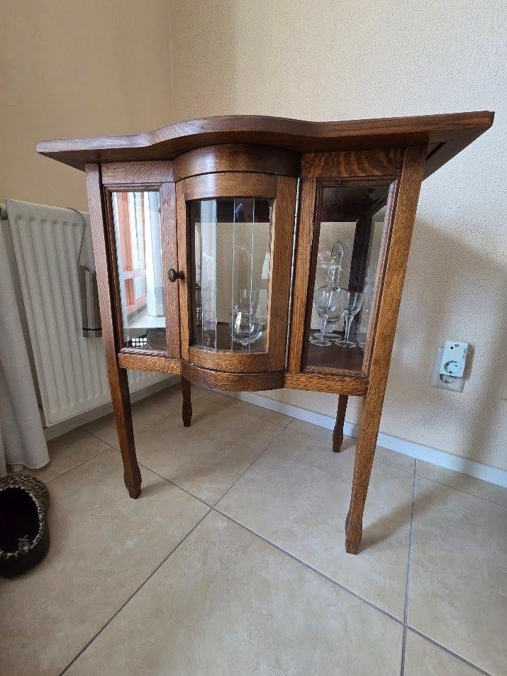 Vintage houten theekastje met glas ( 1e helft 20e eeuw ), Ophalen