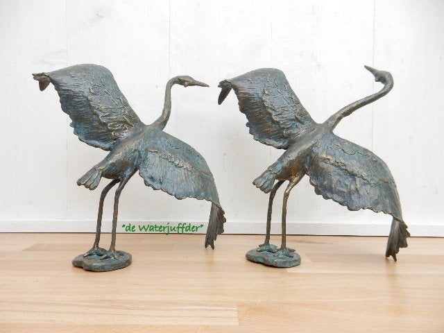 164* bronzen reigers set (boven €75 geen verzendkosten), Tuin en Terras, Ophalen of Verzenden, Nieuw, Overige materialen, Dierenbeeld