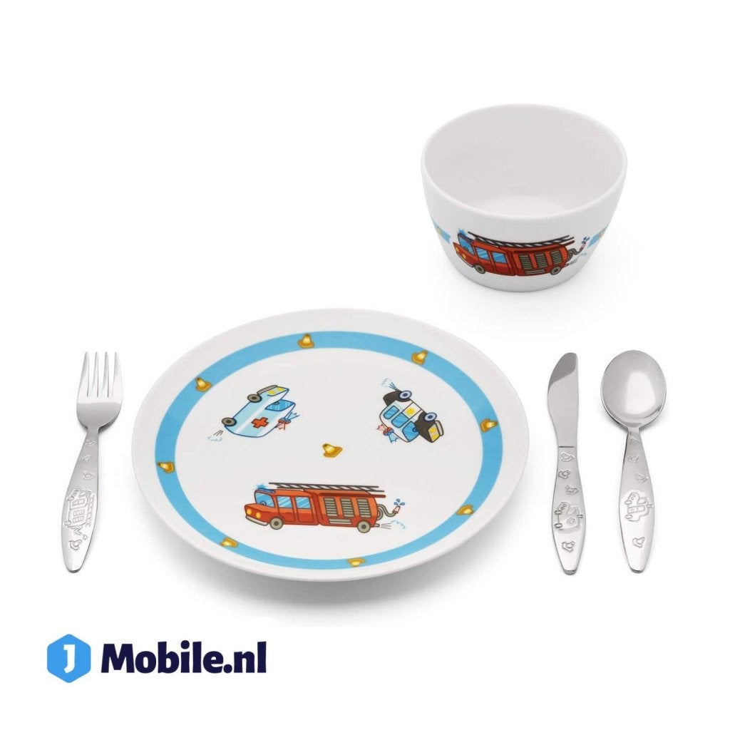 Zilverstad Kinderservies Hulpdiensten 5-delig Porselein/RVS, Info@bredemeijergroup.com, Nieuw, Ophalen of Verzenden, Savannahweg 59, 3542AW Utrecht, Nederland