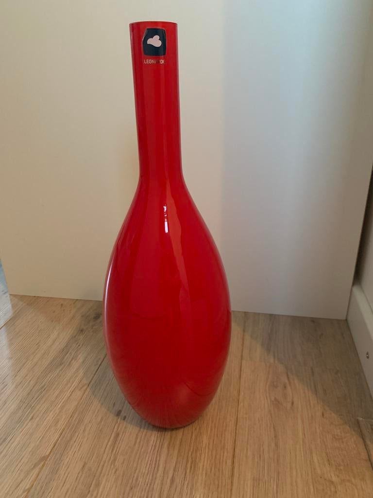 Rode glazen Leonardo vaas, Ophalen of Verzenden, Minder dan 50 cm, Rood, Glas