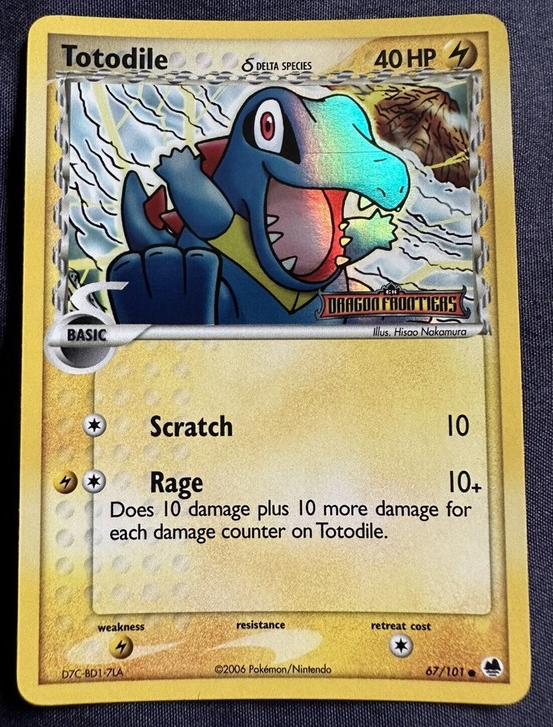 Totodile (delta species) dragon frontiers pokemon rev holo, Ophalen of Verzenden, Zo goed als nieuw, Losse kaart, Foil