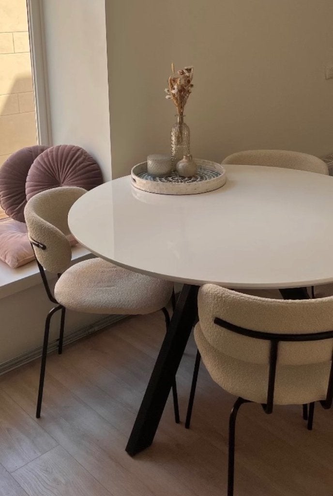 Moderne ronde eettafel met 4 stoelen, Ophalen, Modern, Scandinavisch, Overige materialen, Rond