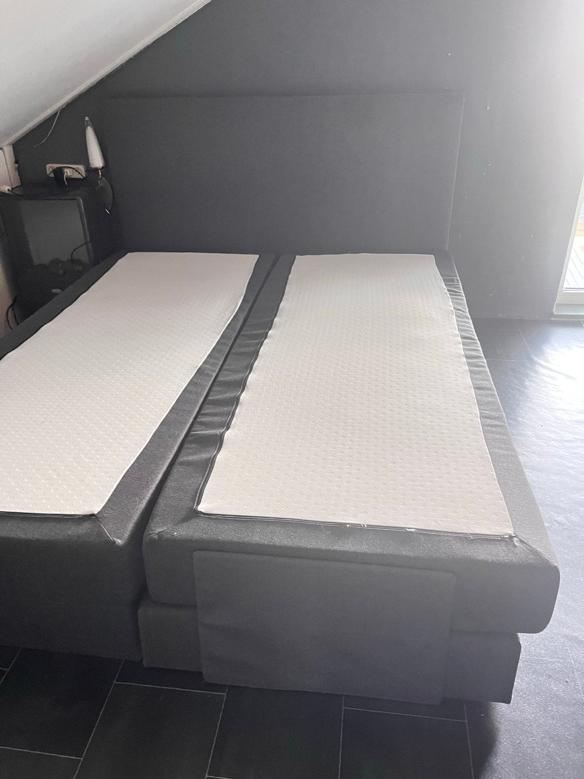 Boxspring 160 cm antraciet, Ophalen, Gebruikt, Tweepersoons, Grijs
